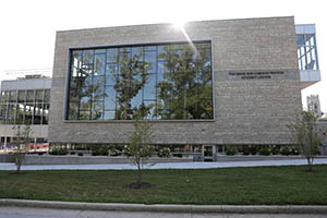 Building with large windows.